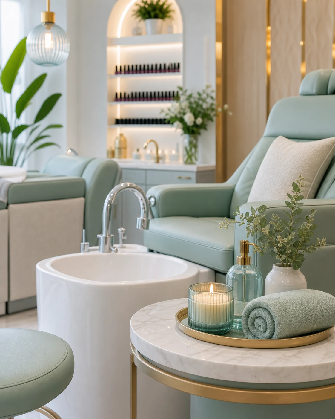 Pedicure station with fresh towels